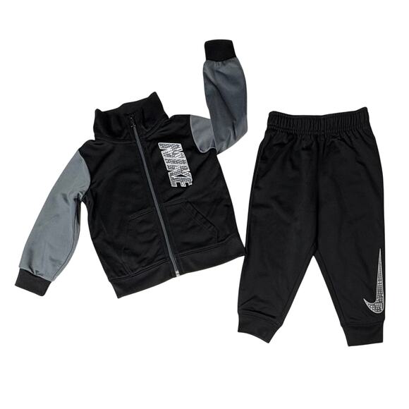 Nike‎ Black Logo Black 2pc Track suit Outfit 18 months Toddler Boy Sportswear - Picture 1 of 10
